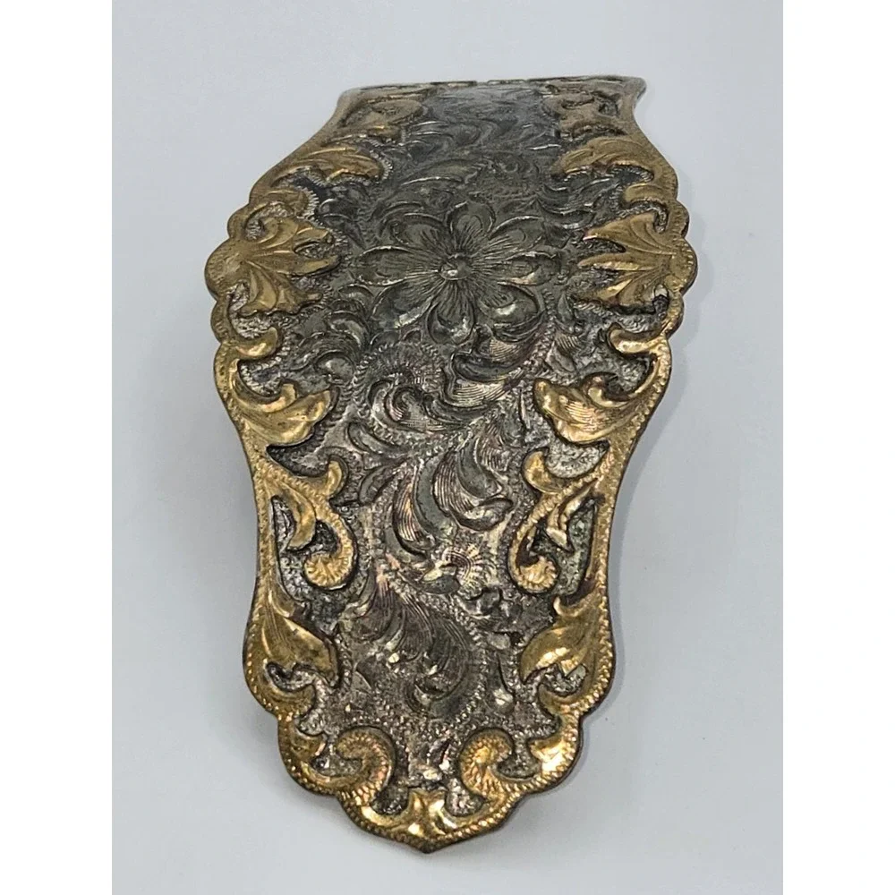 Vintage Ornate Repoussé Floral Silver & Gold Barette‎